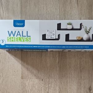 Interiors By Design Set Of 3 Sized Black Wood Wall Display Shelves New